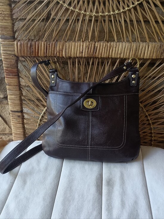Coach Handbags - Coach Dark Brown Leather Crossbody Bag with Gold Turn-Lock
